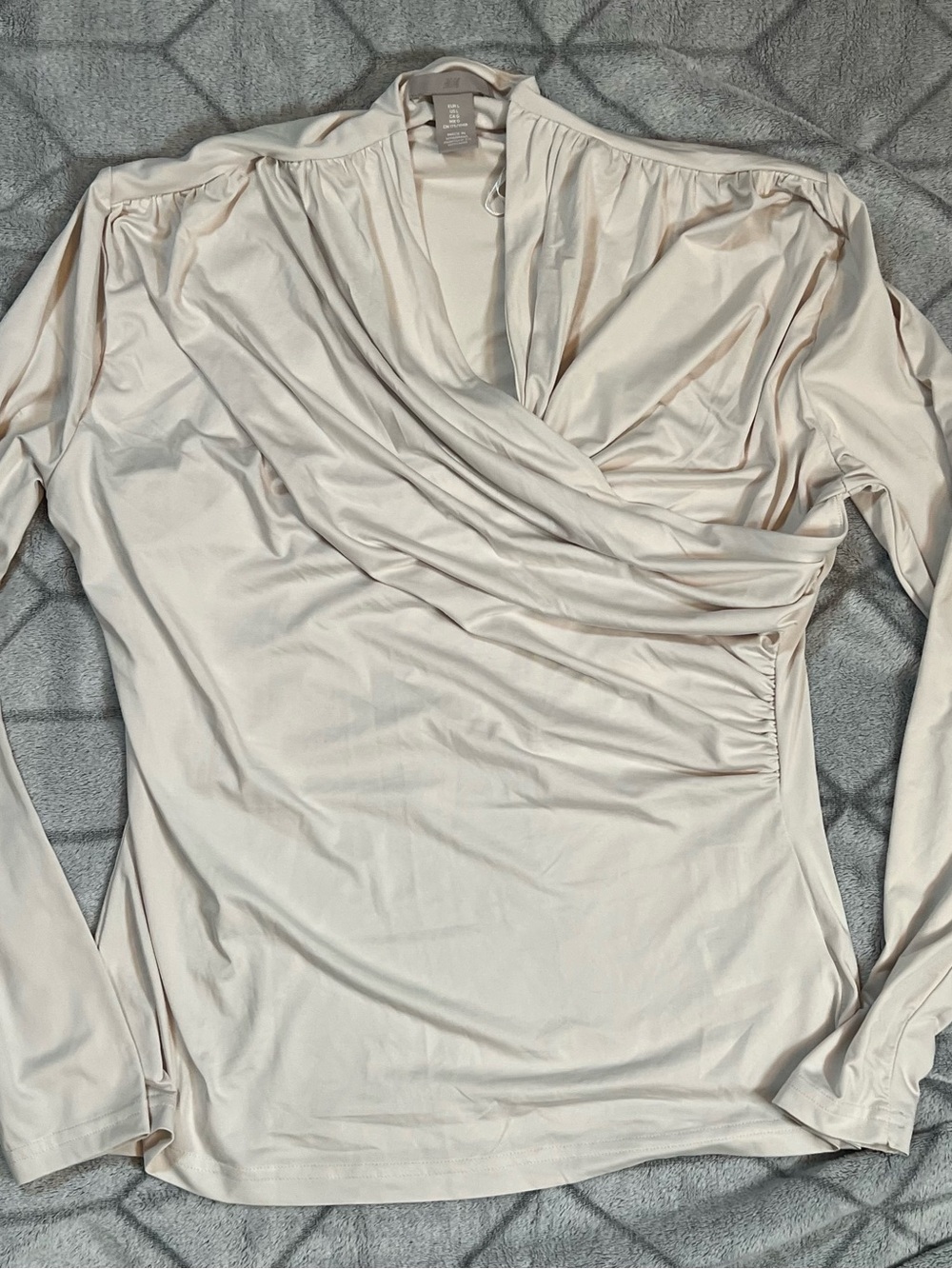 H&M Classic Draped Long-Sleeve Top in Light Beige